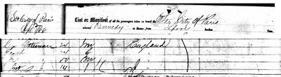 Passenger list for the City of Paris 1866 listing Benjamin and Sarah Bateman aged 24, John Bateman aged 54 and John Bateman aged 14.