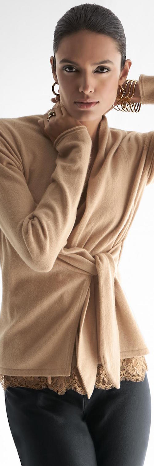 MADELEINE PURE CASHMERE CARDIGAN  CARAMEL