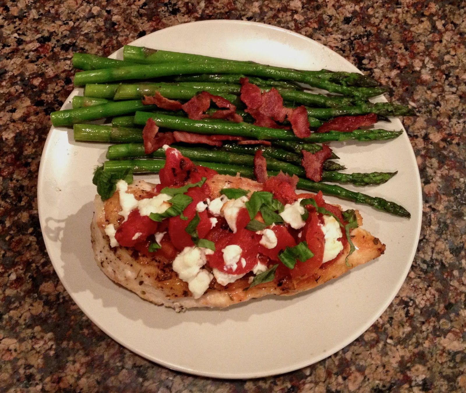 Chicken Smothered in Fire Roasted Tomatoes, Goat Cheese and Basil