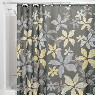 yellow and gray flower shower curtain