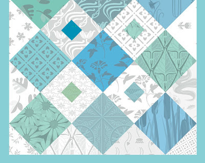 close up blue and green digital quilt poster