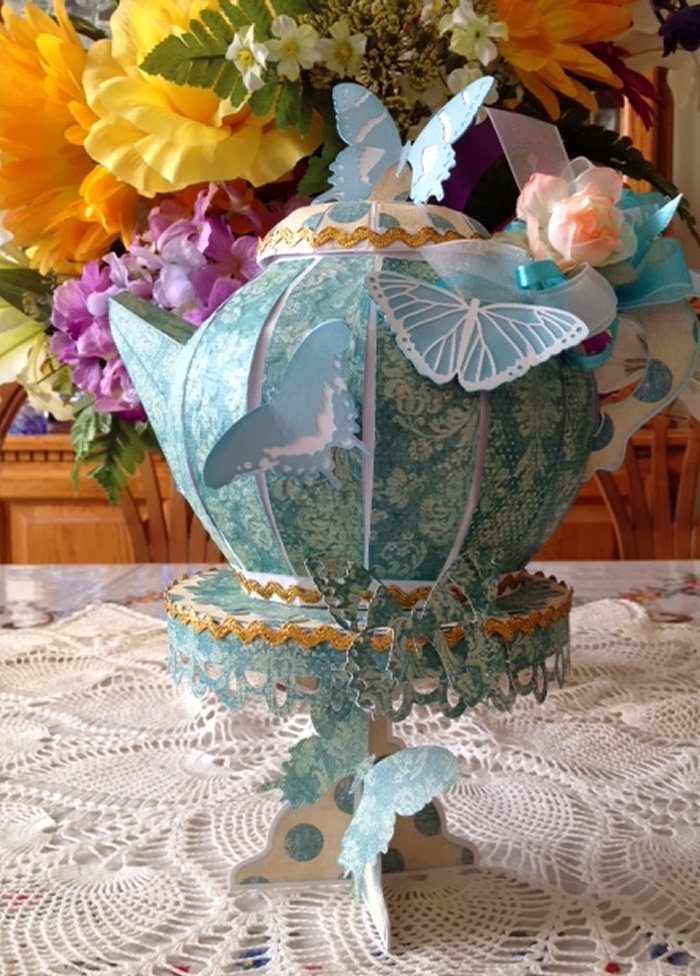 Craft Creations "Tea for You and Me" Teapot Pedestal Butterflies