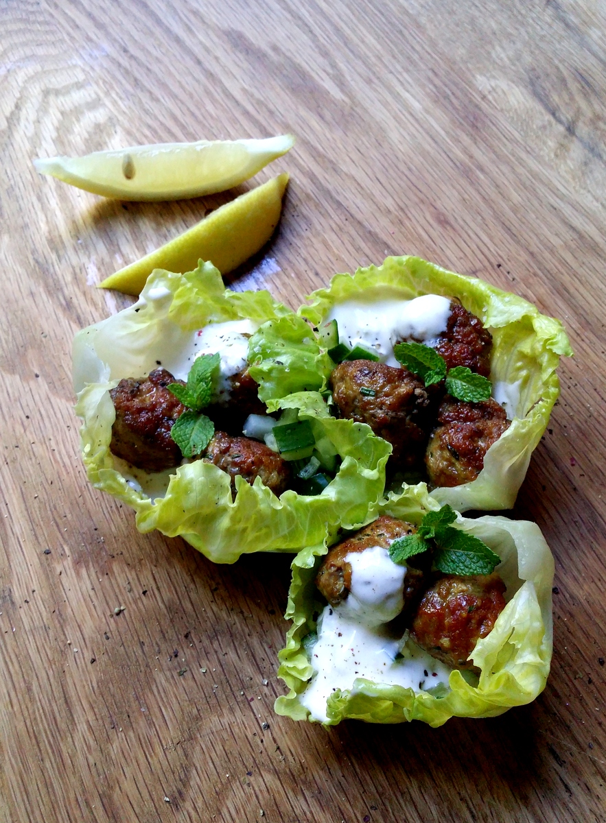 LowCarb Lemon & Turmeric Meatballs in Lettuce Cups, with a Creamy Tahini Sauce Scrumptious
