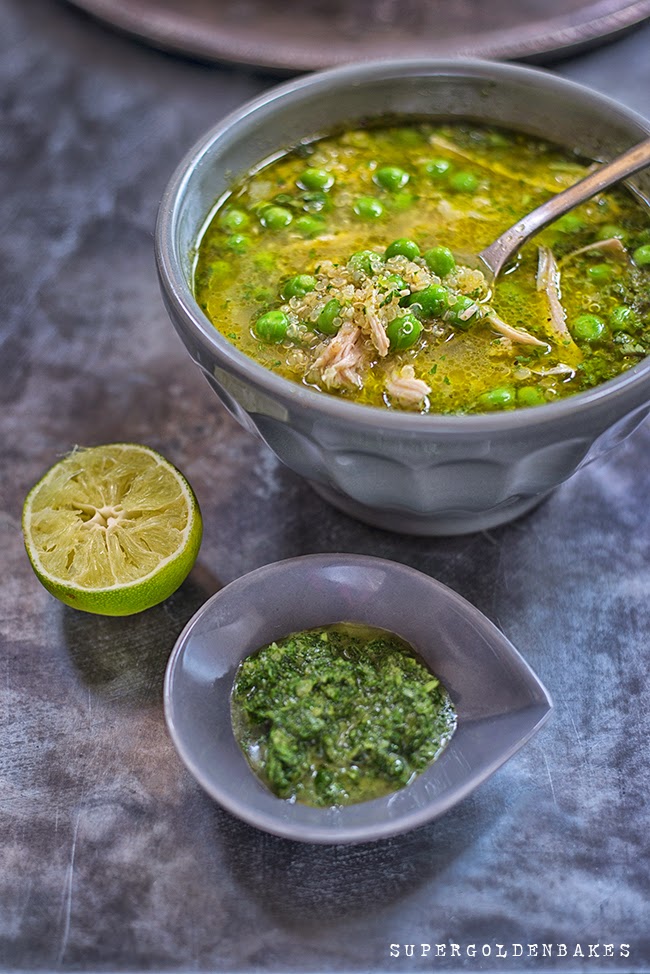 Peruvian aguadito quinoa, chicken & coriander soup supergolden bakes