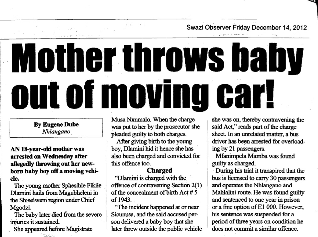 Live from Swaziland it's Saturday morning! One Mother throws baby