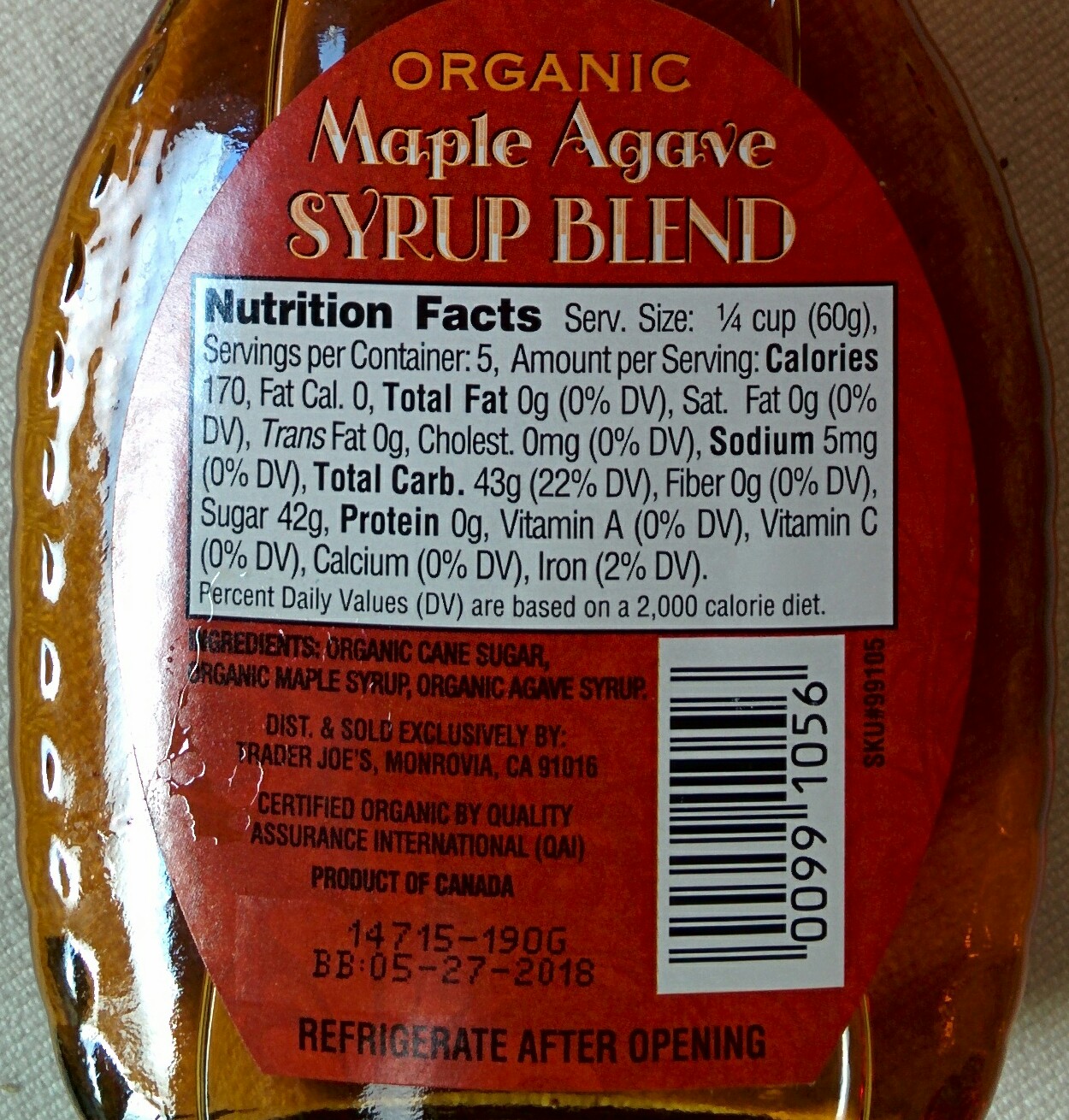 Trader Joe's Nutrition Labels Trader Joe's Organic Maple Agave Syrup Blend