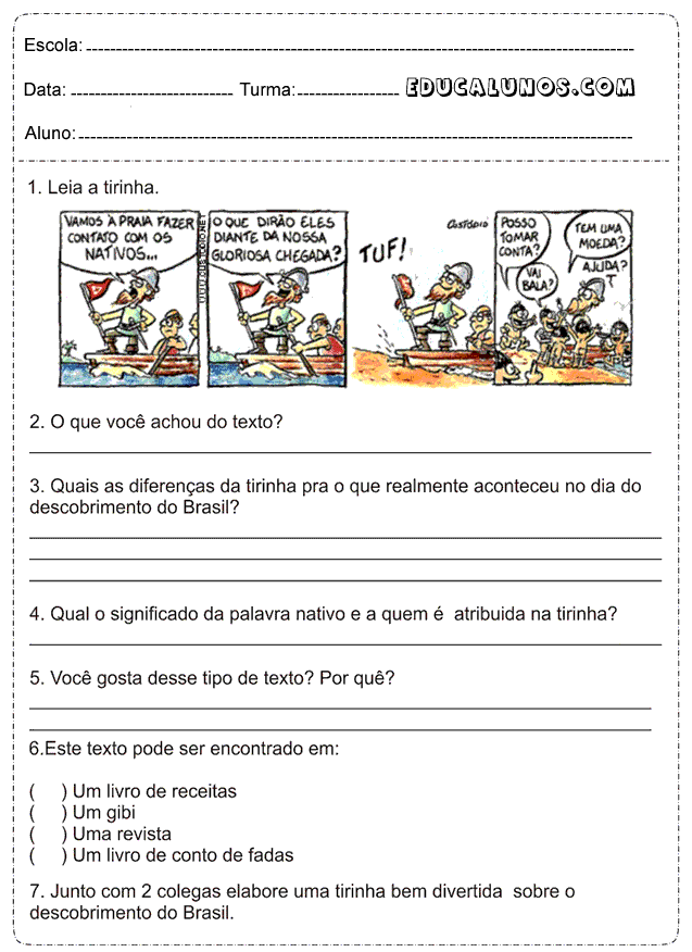 Interpretação de texto para história do Brasil