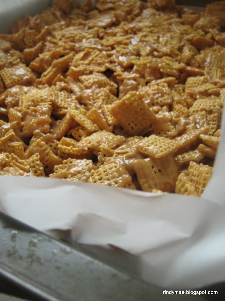 Rindy Mae Chocolate and Peanut Butter Caramel Chex Bars