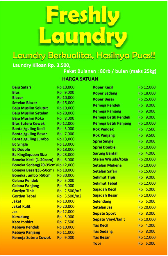 Freshly Laundry Cirebon Daftar Harga