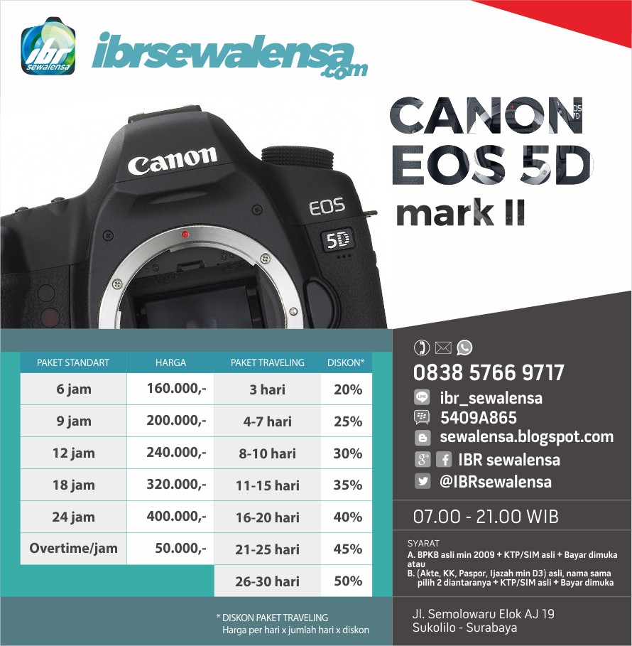 5D. Harga Sewa kamera DSLR Canon EOS 5D mark II Surabaya