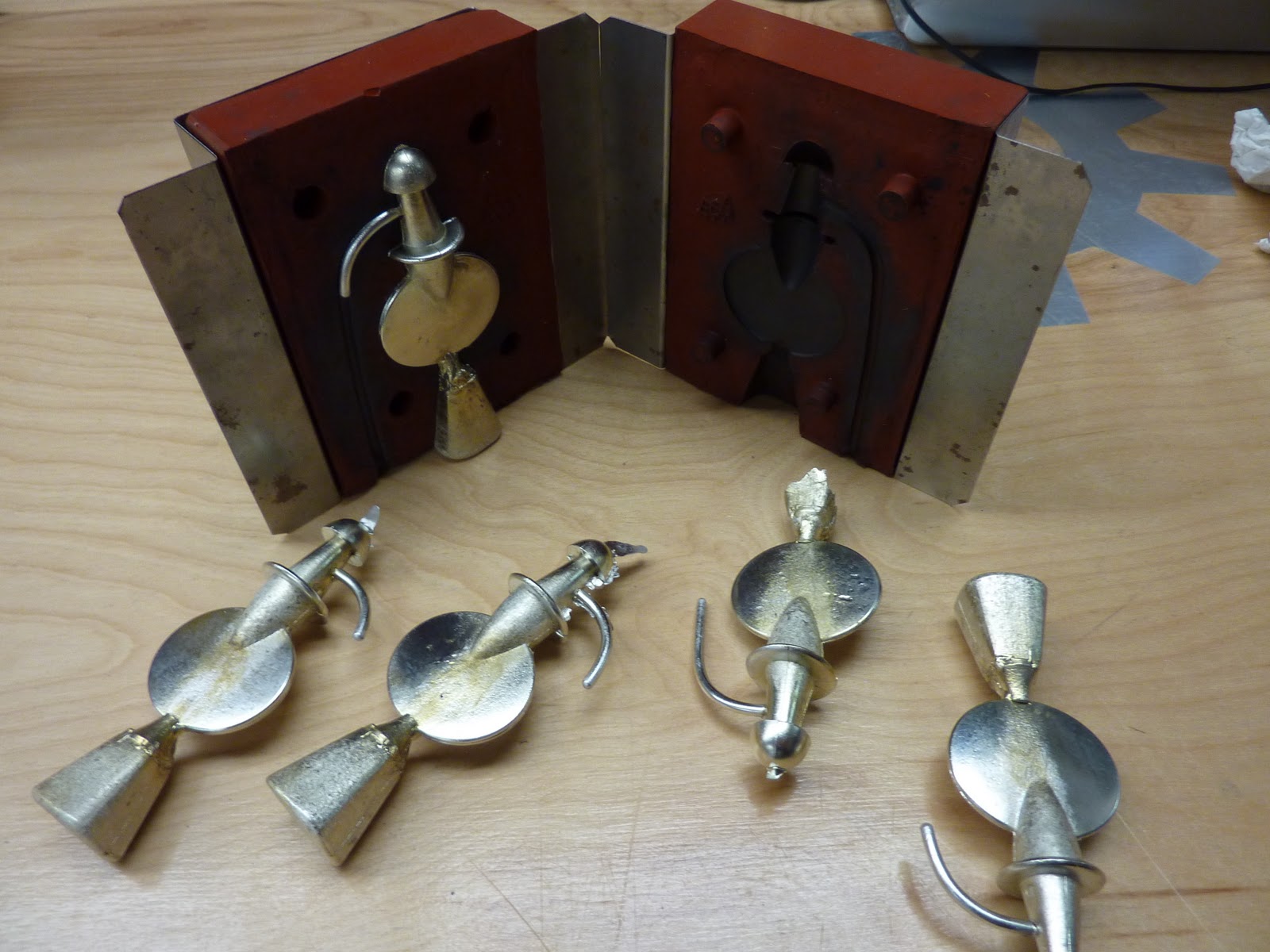 First Pewter Castings from Two Piece Rubber Molds Table Top Foundry
