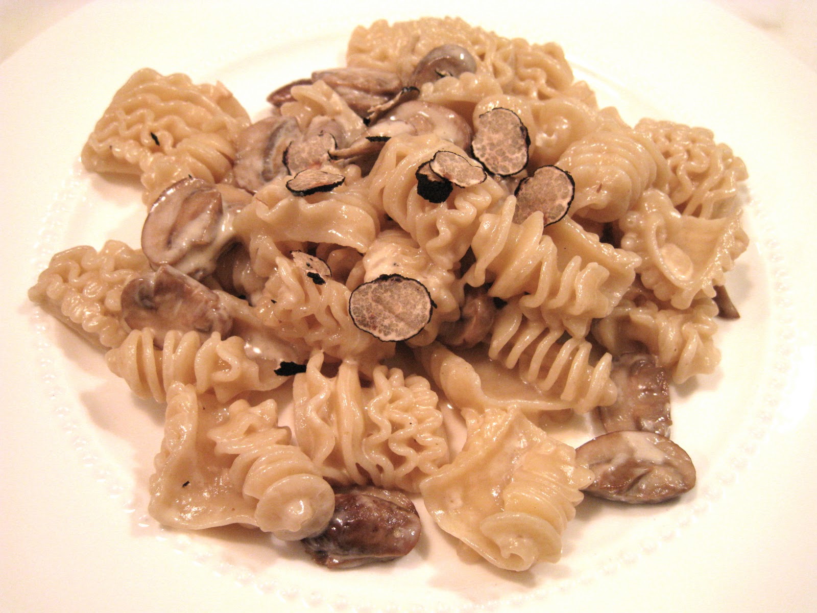 Scallop Crudo and Creamy Mushroom Pasta with Shaved Black Truffle