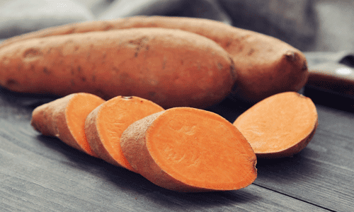 Sliced sweet potatoes. 