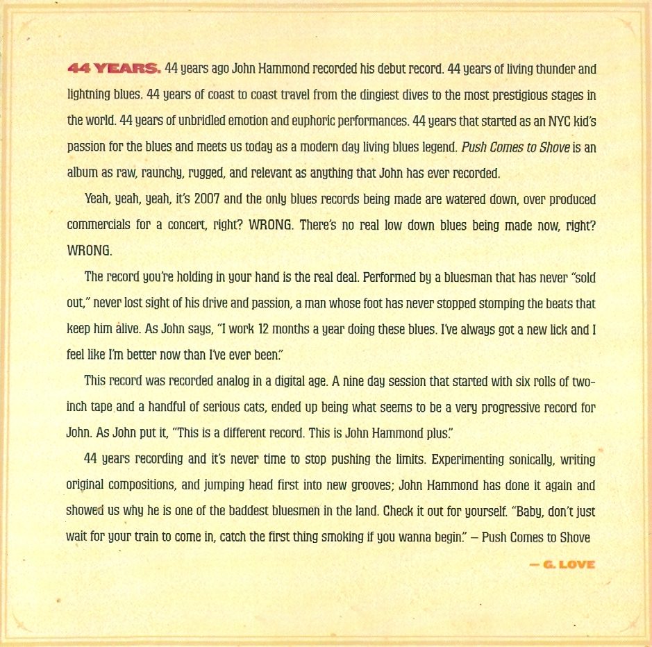 John Hammond Push Comes To Shove WORLD OF HARMONICA