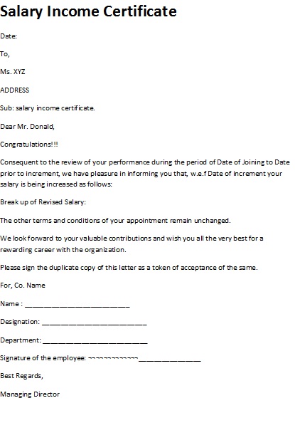 annual income certificate format