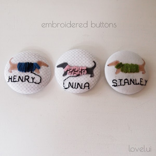  embroidered dachshund buttons