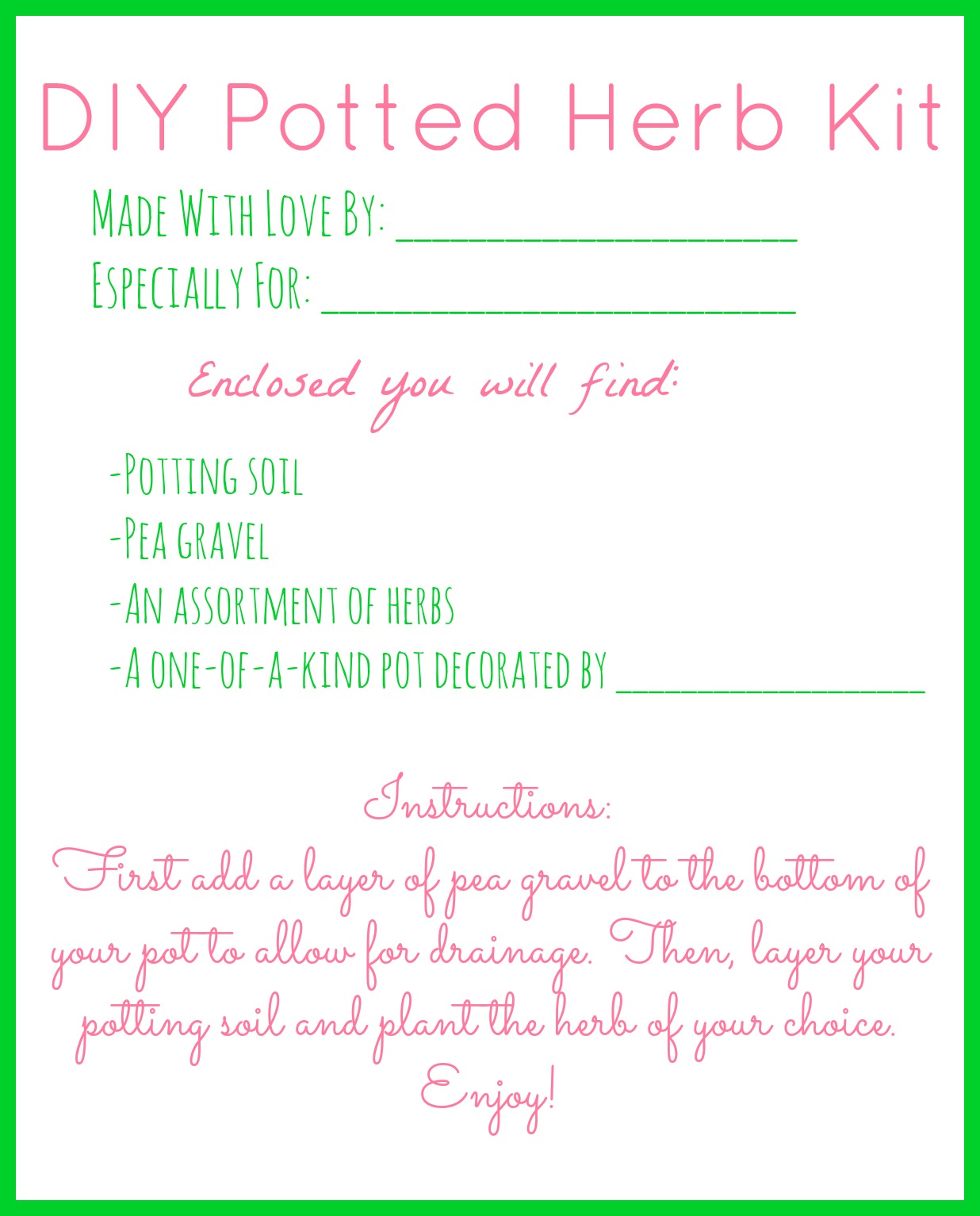 DIY Potted Herb Kit + Free Printable {Gift Idea} Erin Spain