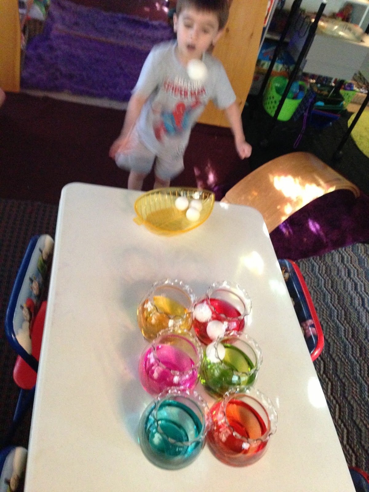 Ping pong fish bowl toss Homeschool and Light Tables