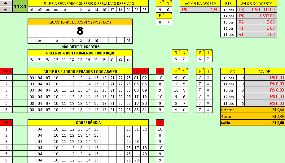 esquema para lotofacil 13 fixas