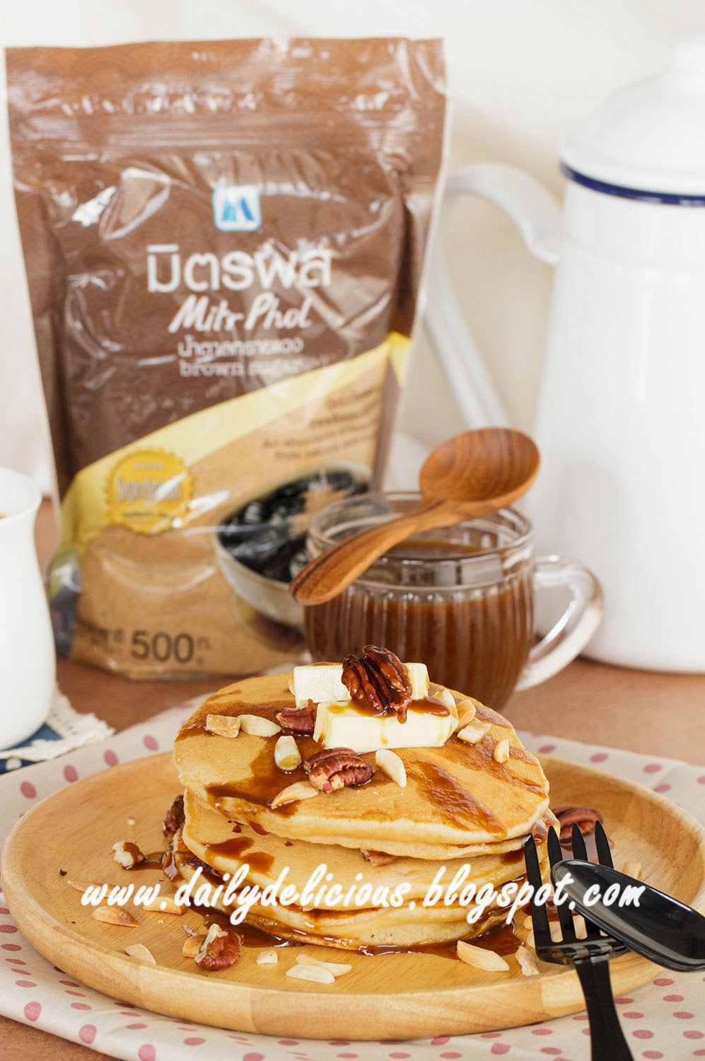 dailydelicious: Thick brown sugar pancake with Butterscotch toffee sauce