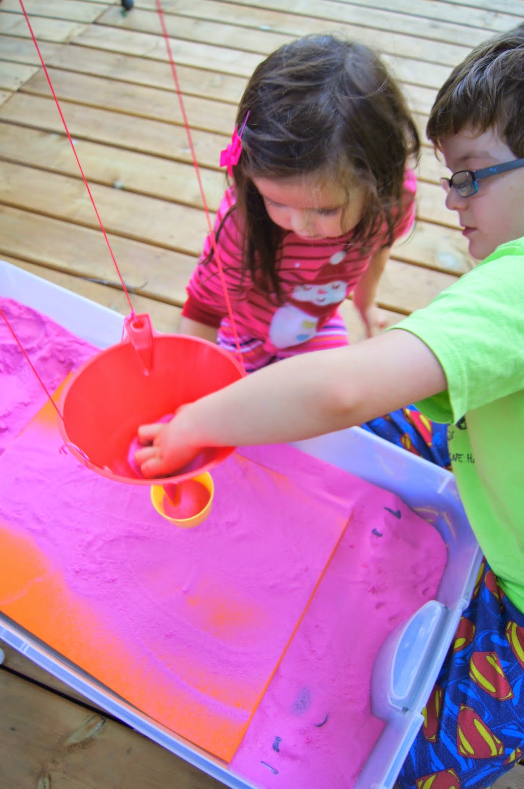 "Making Montessori Ours" Creating Funnel Sand Art Outside, Playing