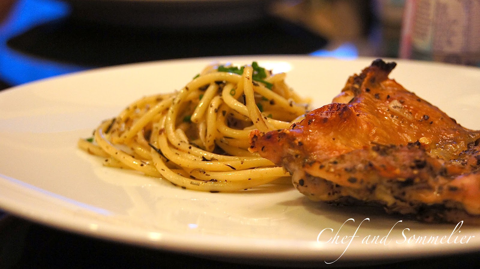 Chef and Sommelier Spaghetti Aglio Olio with Roast Chicken