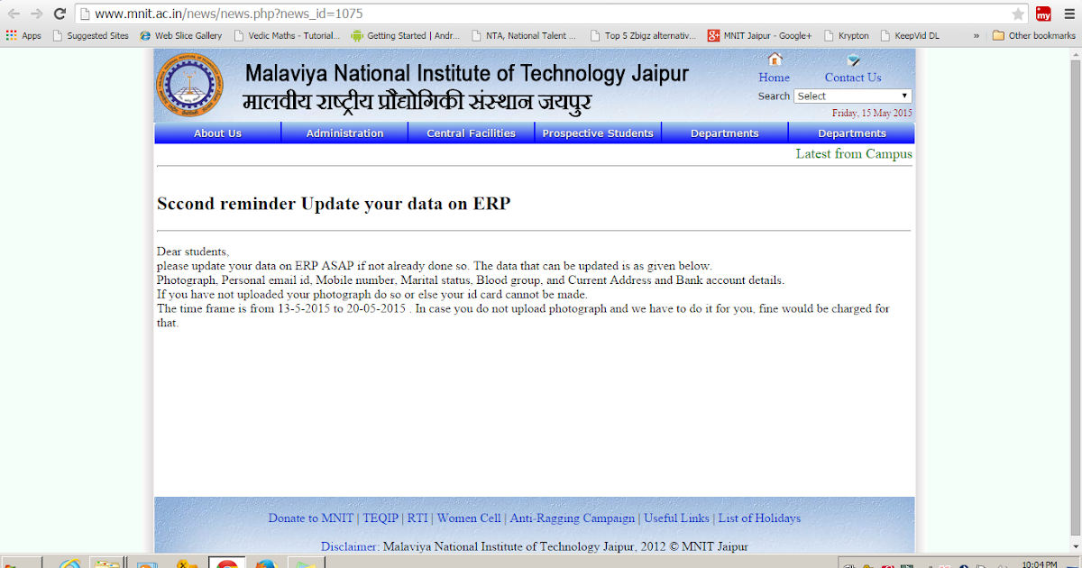 Malaviya National Institute of Technology Jaipur [URGENT] Update your