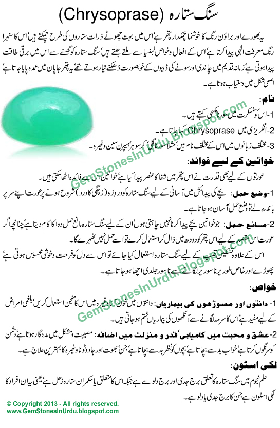Sang Sitara Chrysoprase Stone Benefits Urdu Islam, Effects, Jewelry