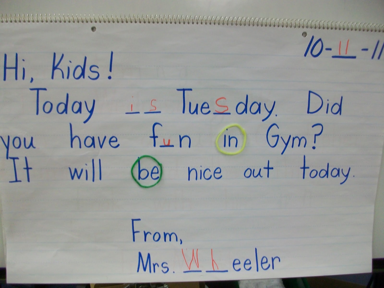 Mrs. Wheeler's First Grade Tidbits Morning Message