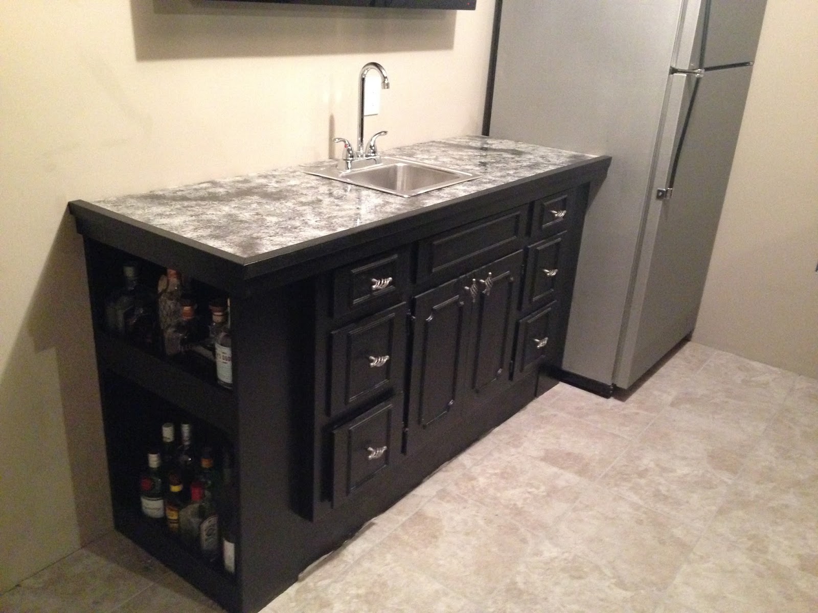 DIY Why Spend More Build your own bar with faux granite countertop