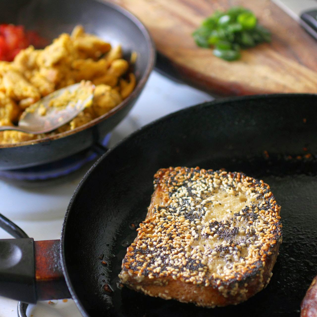 vegan savoury seedy french toast, coconut french toast, and our weekend