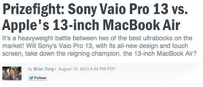 Sony Vaio Pro13 vs Apple Macbook Air 13がCNET USにてレポートされていますよ