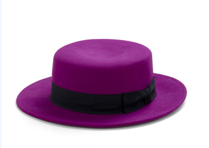 purple boater hat