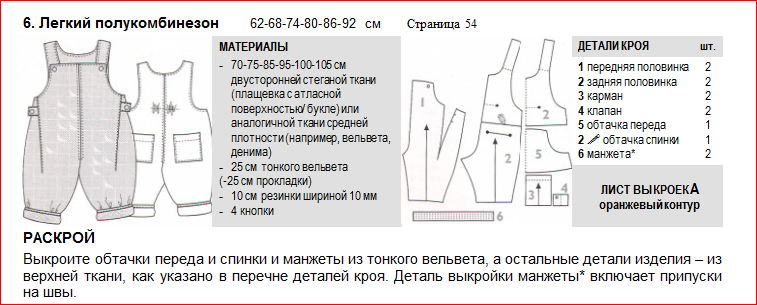 Выкройка детский полукомбинезон