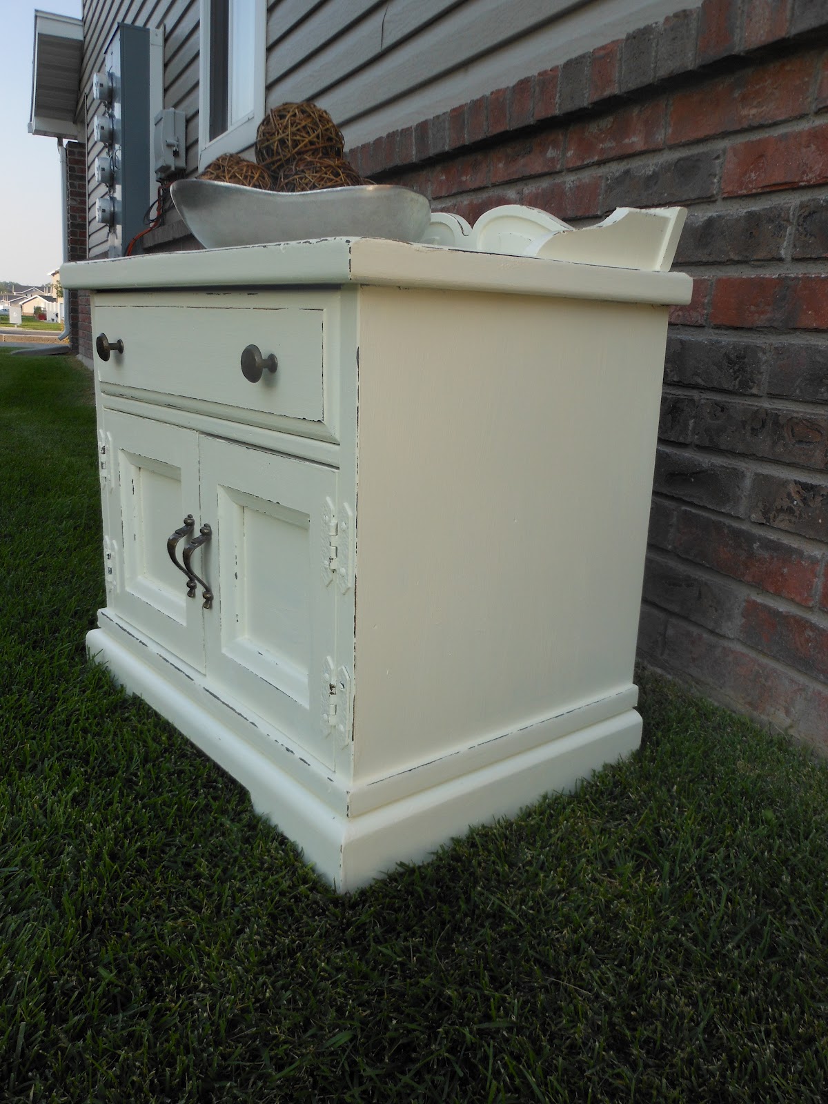 little yellow door design Custom Cream Distressed Side Table