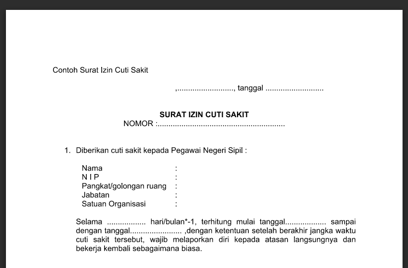 Contoh Format Surat Izin Cuti Sakit File Microsoft Word