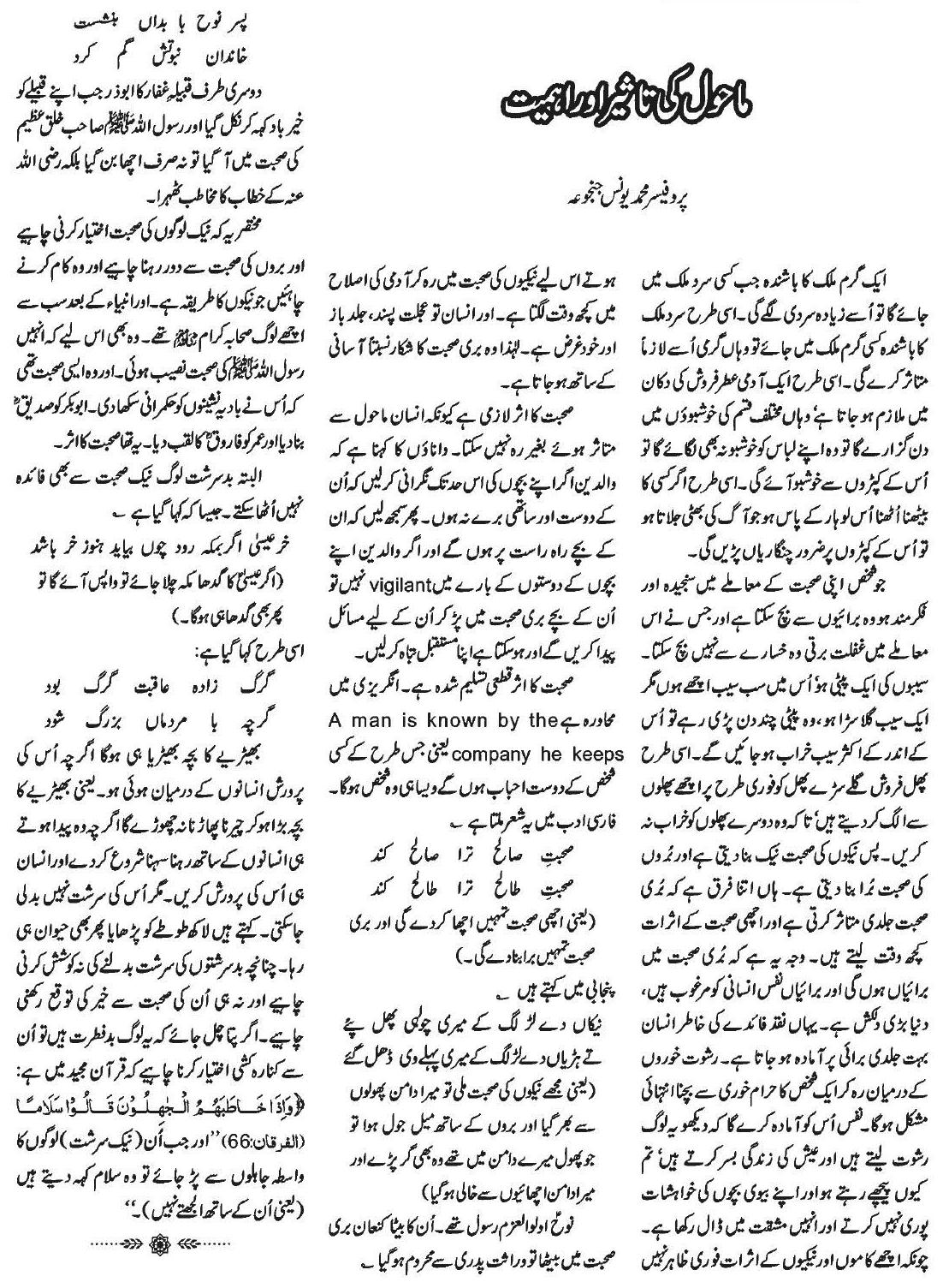 NidaeKhilafat Urdu Effectiveness And Importance Of Environment By
