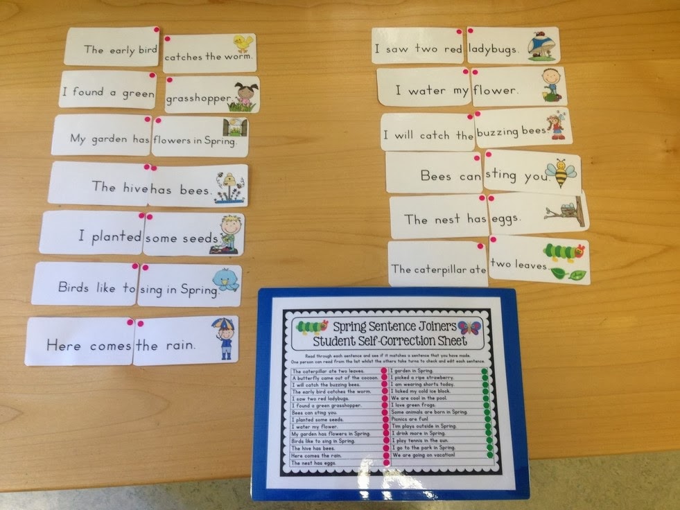 Spring themed resources and ideas sentence joiners center activity