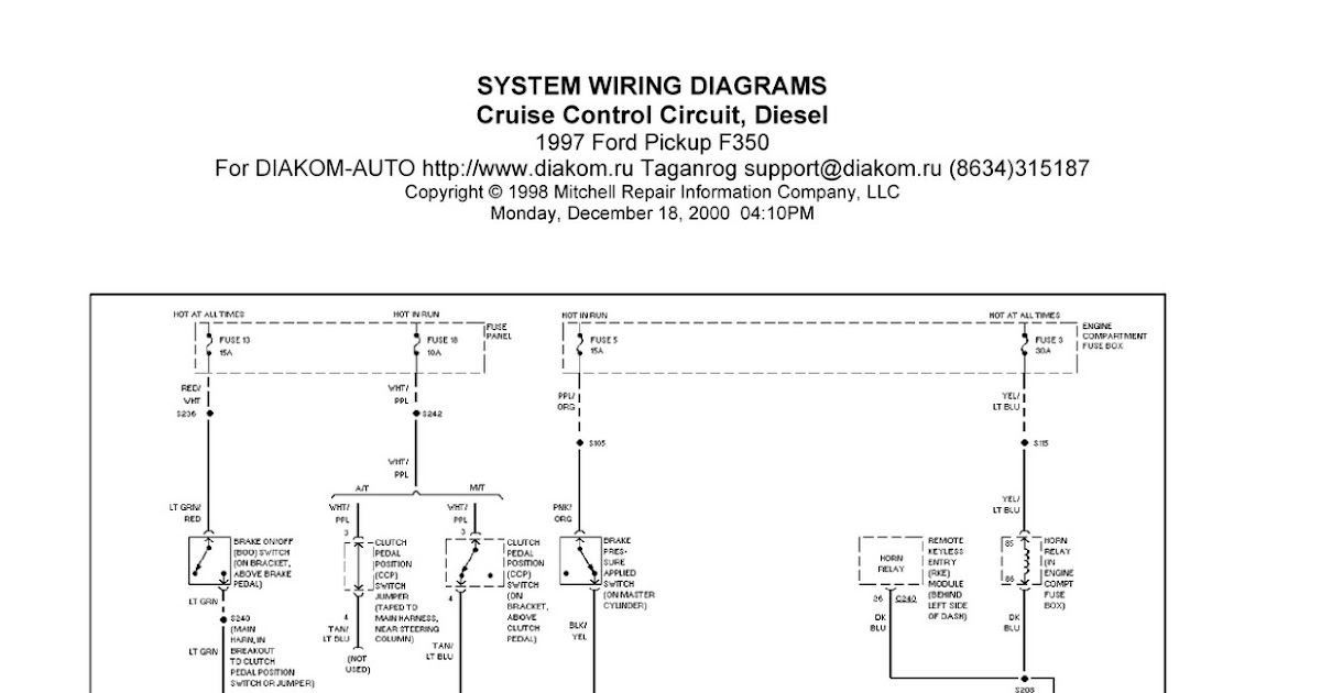 1997 Ford Pickup F350 Cruise Control Circuit System Wiring
