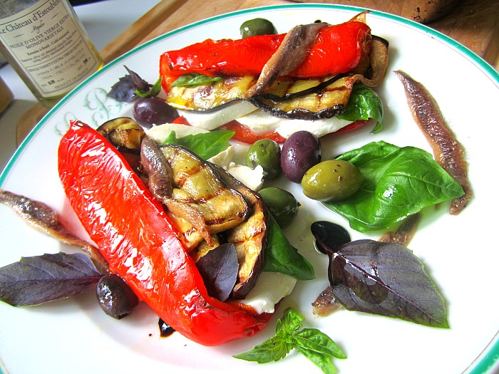 Antipasto Stuffed Peppers w/ Eggplant & Mozzarella