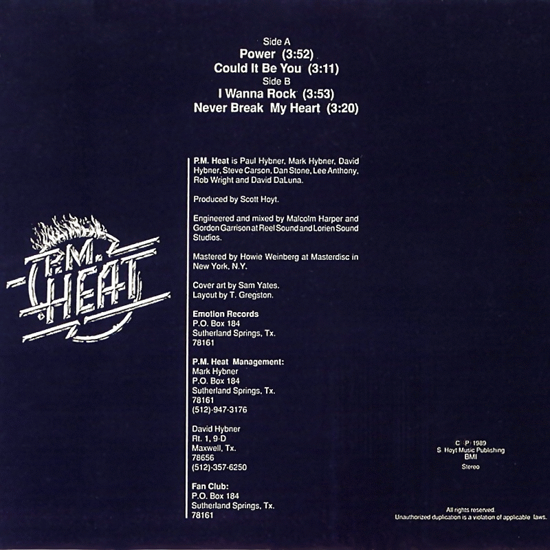 P.M. HEAT - P.M. Heat EP (1989) back cover