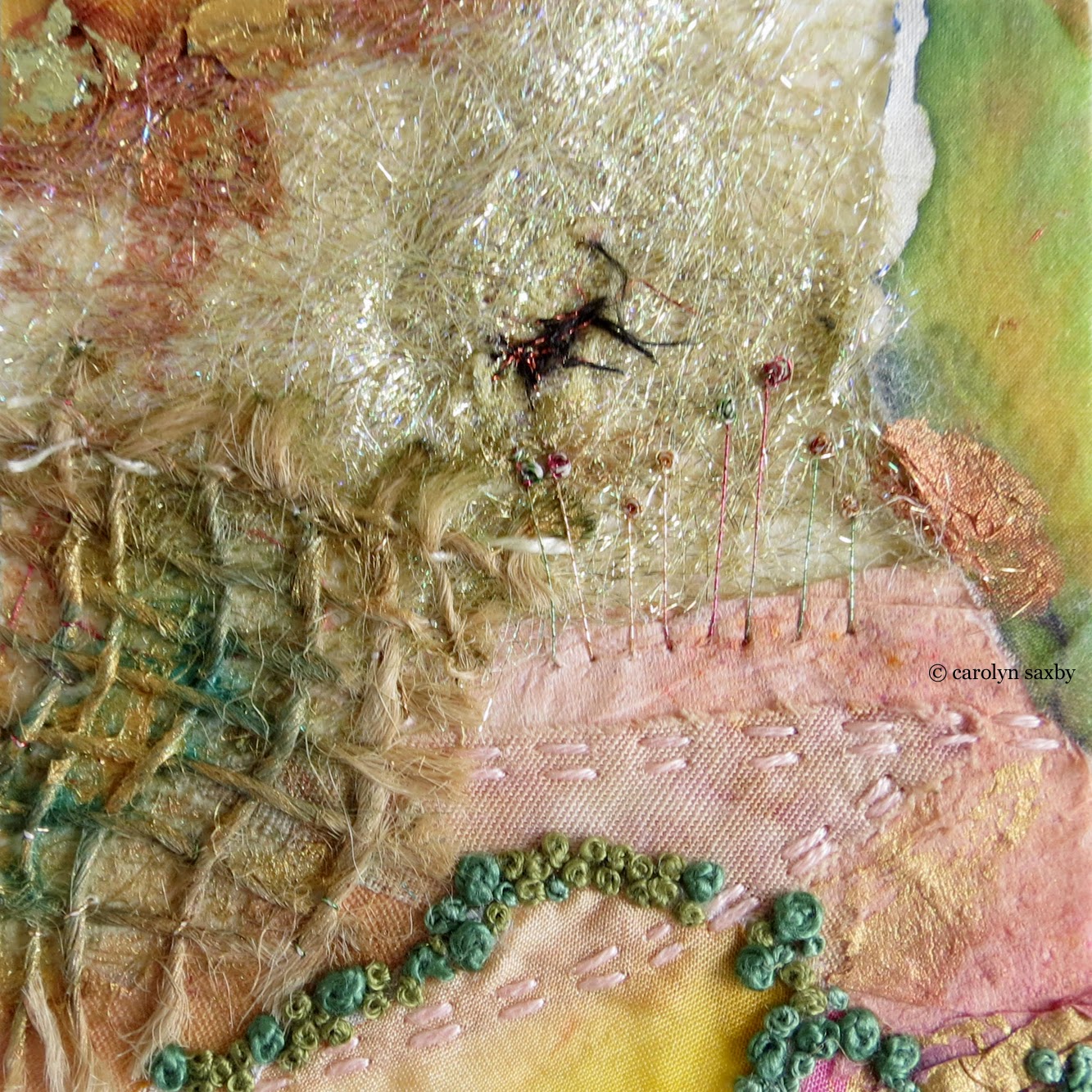 CAROLYN SAXBY MIXED MEDIA TEXTILE ART a spring moment