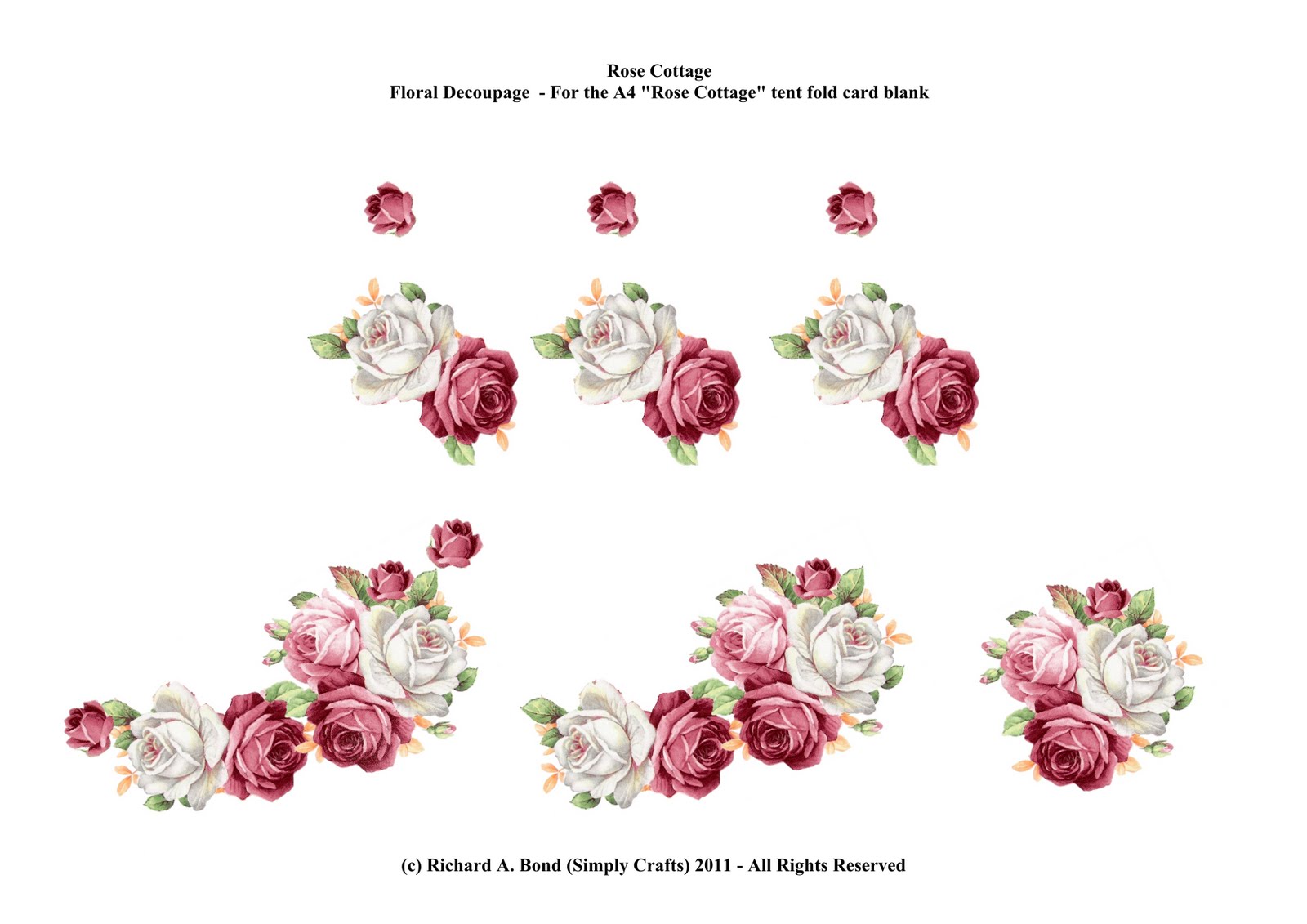 SIMPLY CRAFTS "Rose Cottage Card" Floral Decoupage Sheet click to