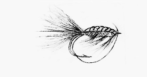 Drawing of the monofilament looped under hook, level with the hook bark and up through the hook eye. 