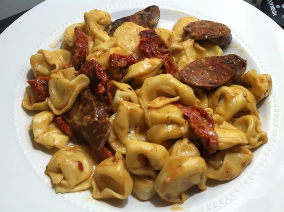 Lock City Cooking Asiago Tortellini with Andouille Sausage and