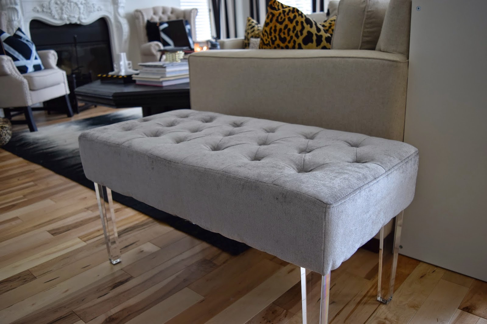 The Way We Are Step by Step DIY Black sheepskin bench with acrylic legs