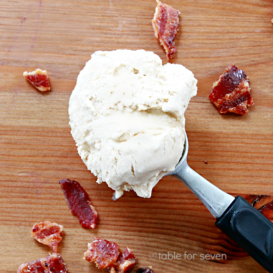Salted Caramel Maple Ice Cream with Candied Bacon Bits • Table for Seven