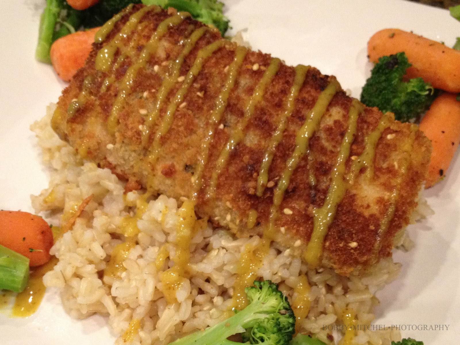 Bobby's Mixed Plate Panko Crusted Passion Fruit Wasabi Mustard Mahi Mahi