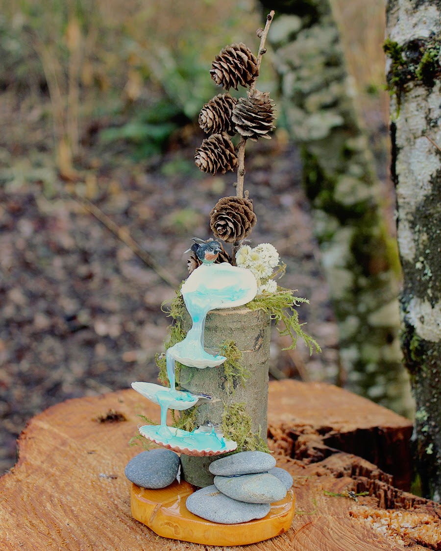 Creatively Happy Tiny Fairy Waterfalls of Seashells, Wood and Hot Glue