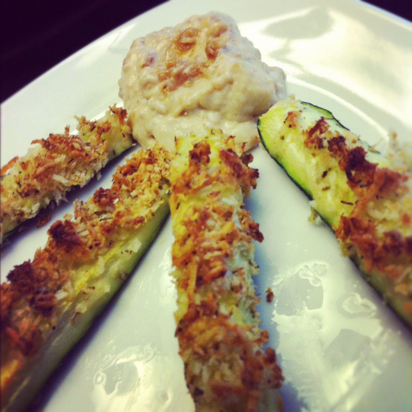 Nest and Nibble Panko Crusted Zucchini Sticks and Sweet Onion Dip